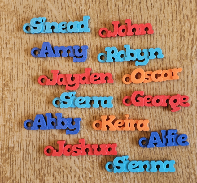 Nomes personalizados impressos em 3D
